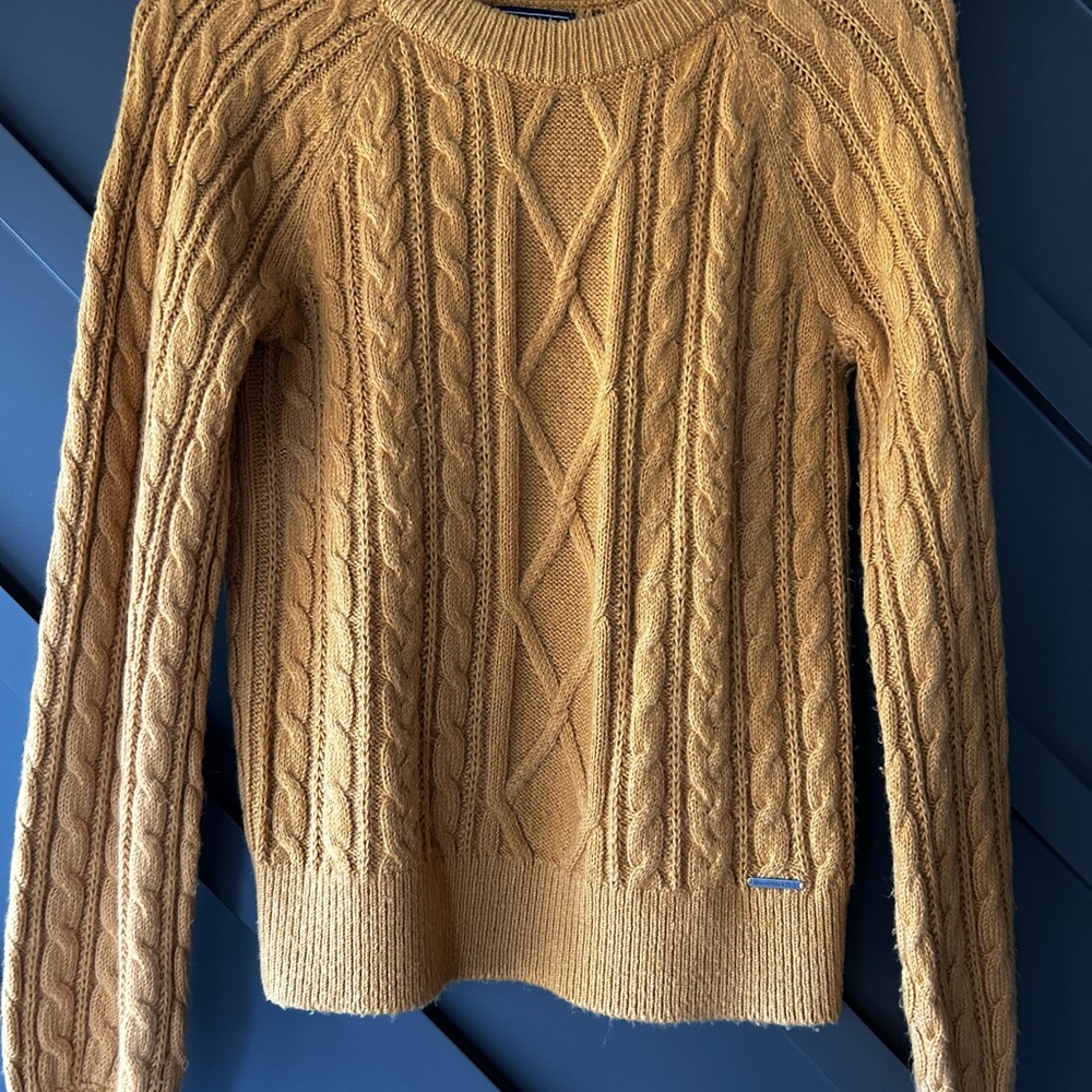 Cableknit mustard sweater from Abercrombie and Fitch